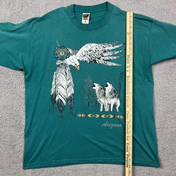 Vintage Arizona Howling Wolves And Eagle Green T Shirt‎ Size XL - Picture 8 of 8